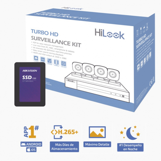 KIT TurboHD 1080p + SSD de 500 GB / DVR 4 canales / 4 Cámaras Bala de Metal