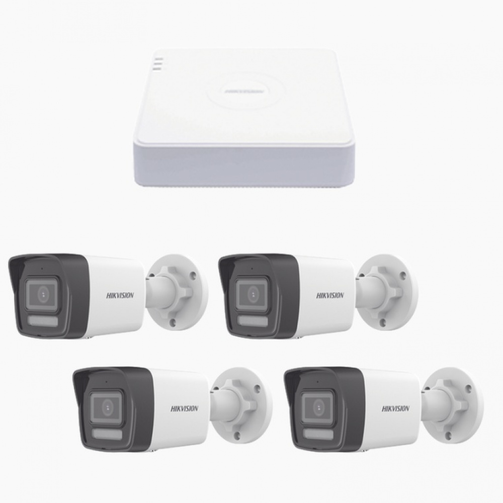 Kit IP 1080p, NVR de 4 Canales POE, 4 Cámaras IP Bala ColorVu Acusense Lite MICF