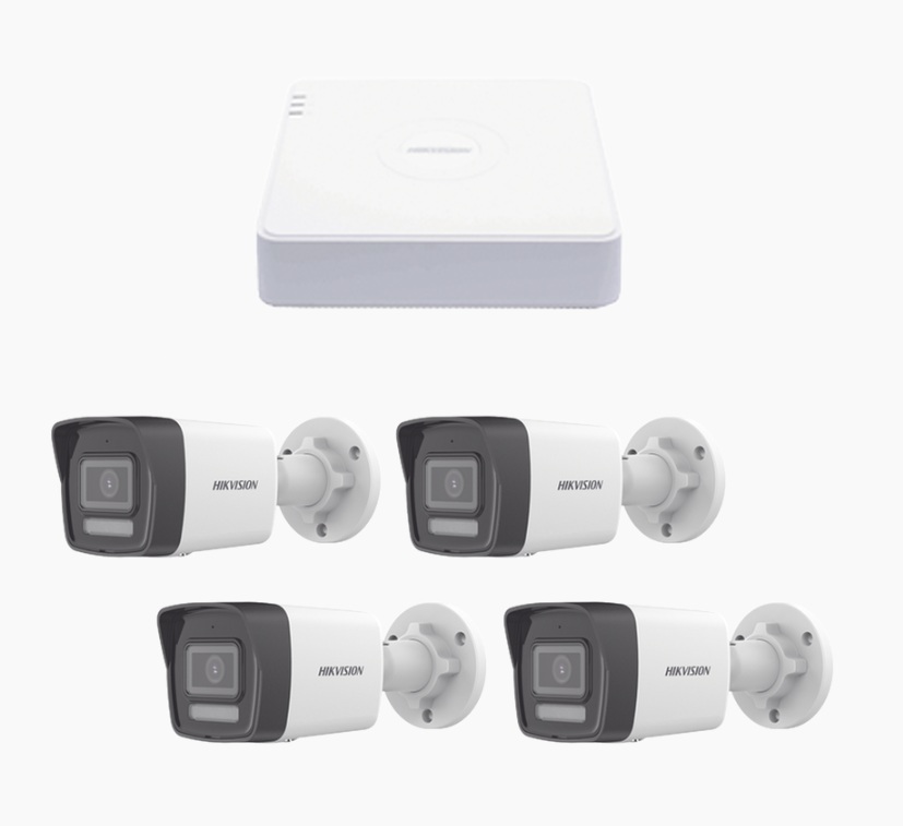 Kit IP 1080p, NVR de 4 Canales POE, 4 Cámaras IP Bala ColorVu Acusense Lite MICF